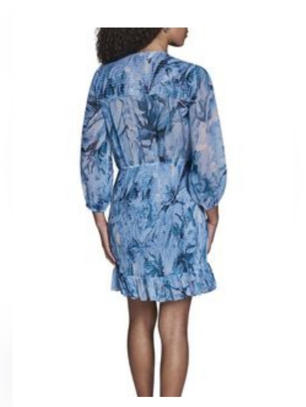 BCBG Floral Chiffon Mini Dress Women's 16 Smocked Long Sleeve Blue Printed NWT - Picture 2 of 7